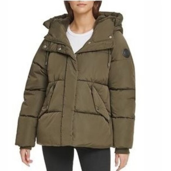 DKNY Quilted Shell Hooded Coat - Picture 1 of 6